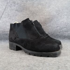 Barbo Shoes Womens 7.5 Booties Chunky Zip Leather Gore Black Comfort Ankle Boots